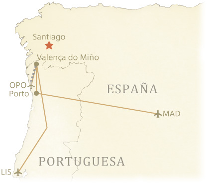 ポルトガル人の道：バレンサデ・ミーニョまでの行き方MAP