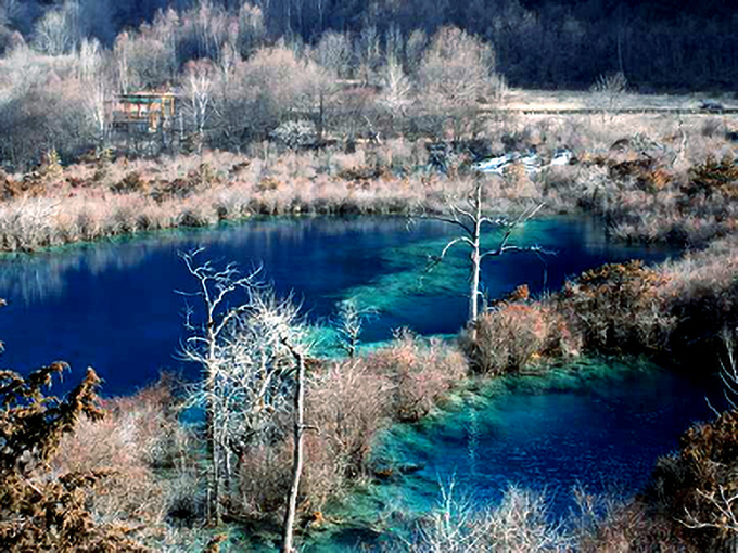 樹氷と碧い湖が美しい冬の九寨溝