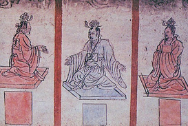 古墳内に残る六重屏風壁画
