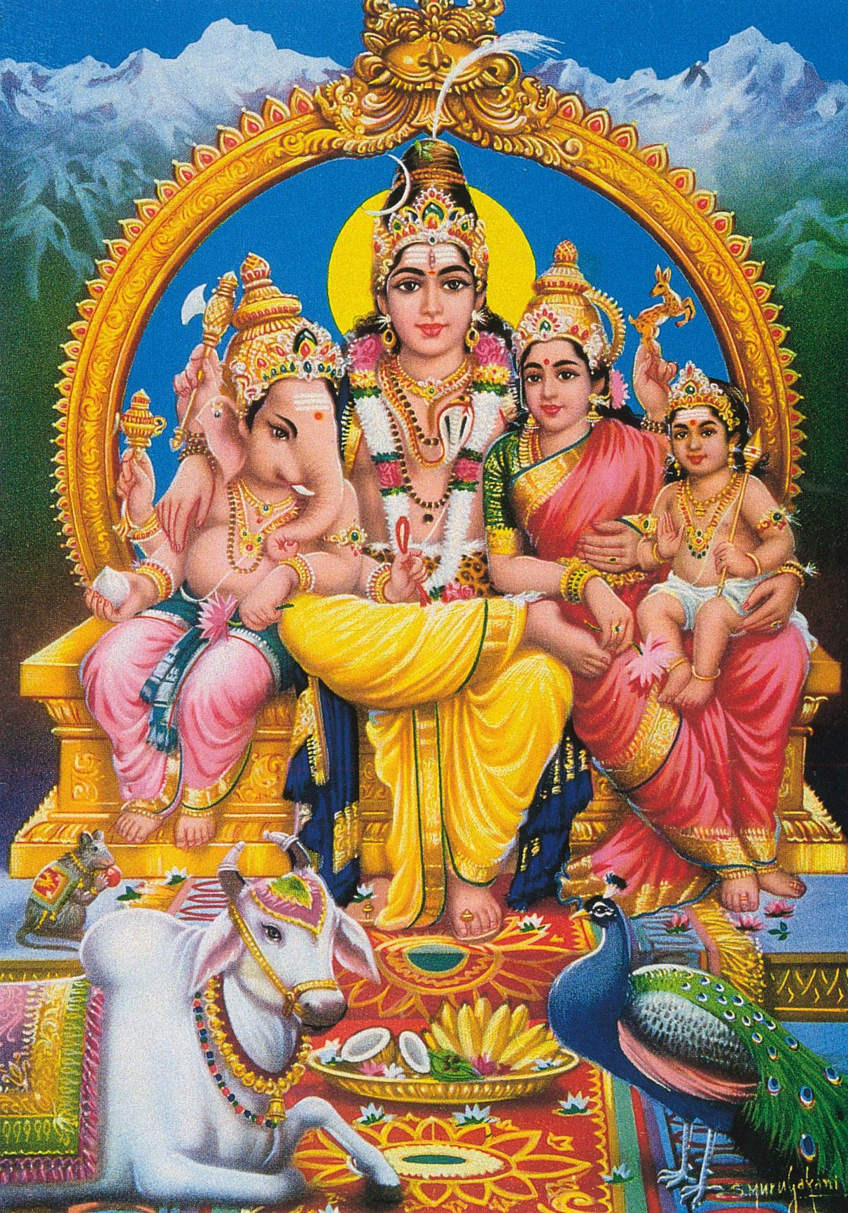 最大15％セット割インド 寺院のタペストリー ヒンズー教の神様と動物 裏は機械作りの更紗 仏像